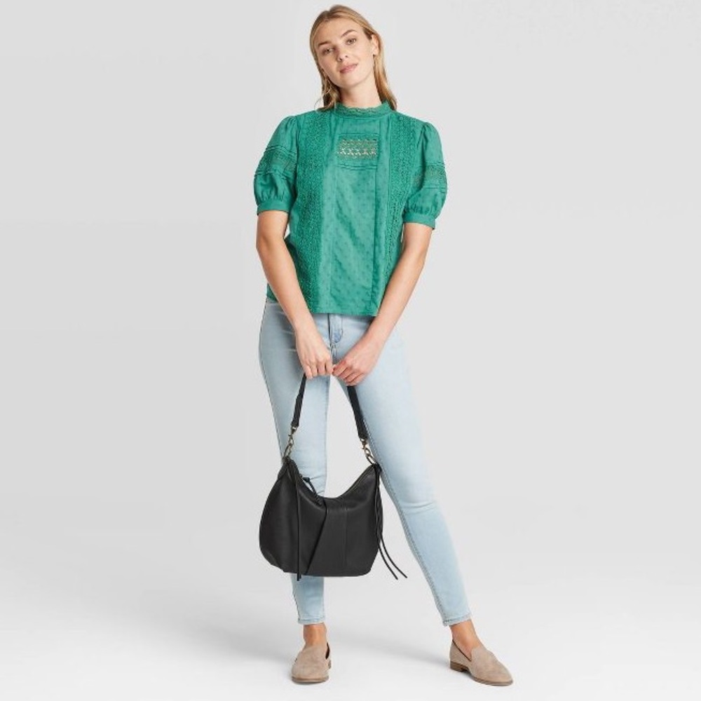 UNIVERSAL THREAD 🎯 Teal Puff Sleeve Eyelet Blouse - Picture 3 of 12